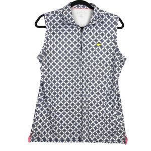 Magnolia Lane Tech Medium Masters Blue Quarter-Zip Sleeveless Polo Shirt 50SPF